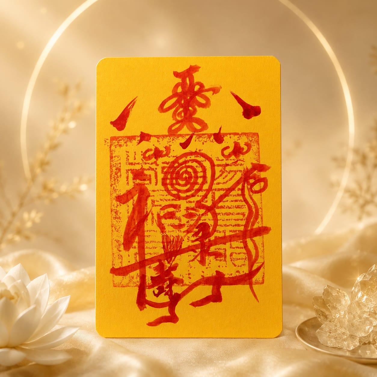 Protection & Peace Talisman displayed against a bright golden background with a gentle halo, representing safety, inner peace, and positive protective energy.