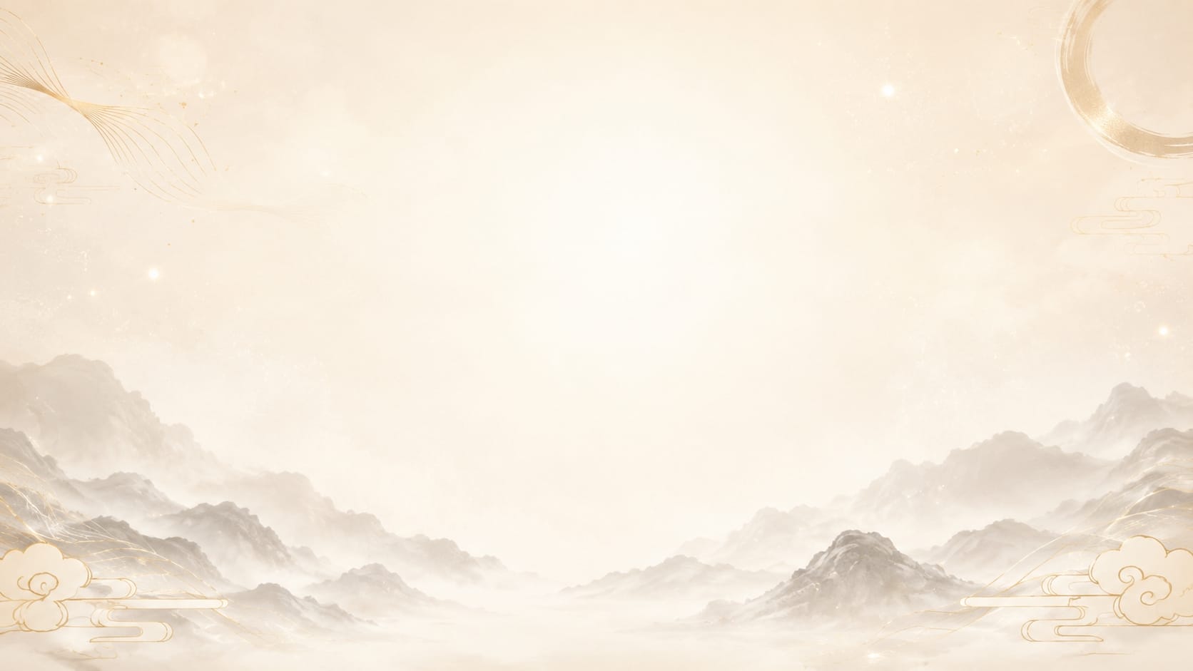 Closing call-to-action section of KISMAEL About Us page. Features the brand logo at the top, heading "Objects That Feel Meant for You", and a button labeled "Explore Your Destiny" on a soft cream background with subtle mountain silhouettes and mist, conveying a serene, modern Eastern spiritual aesthetic.