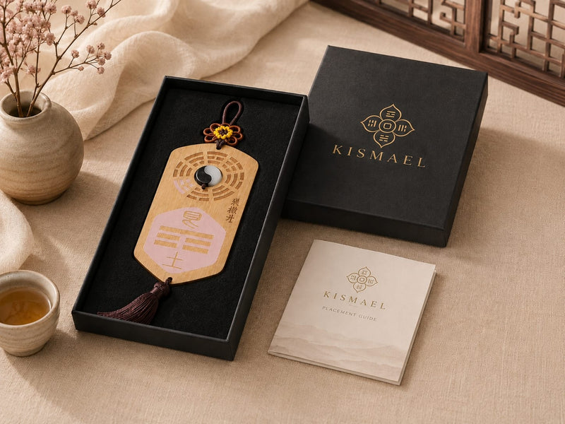 A Missing Corner Plaque elegantly displayed in a black gift box with a care guide booklet, purple tassel visible. Set on a neutral surface with subtle home elements, emphasizing it as a meaningful gift option.